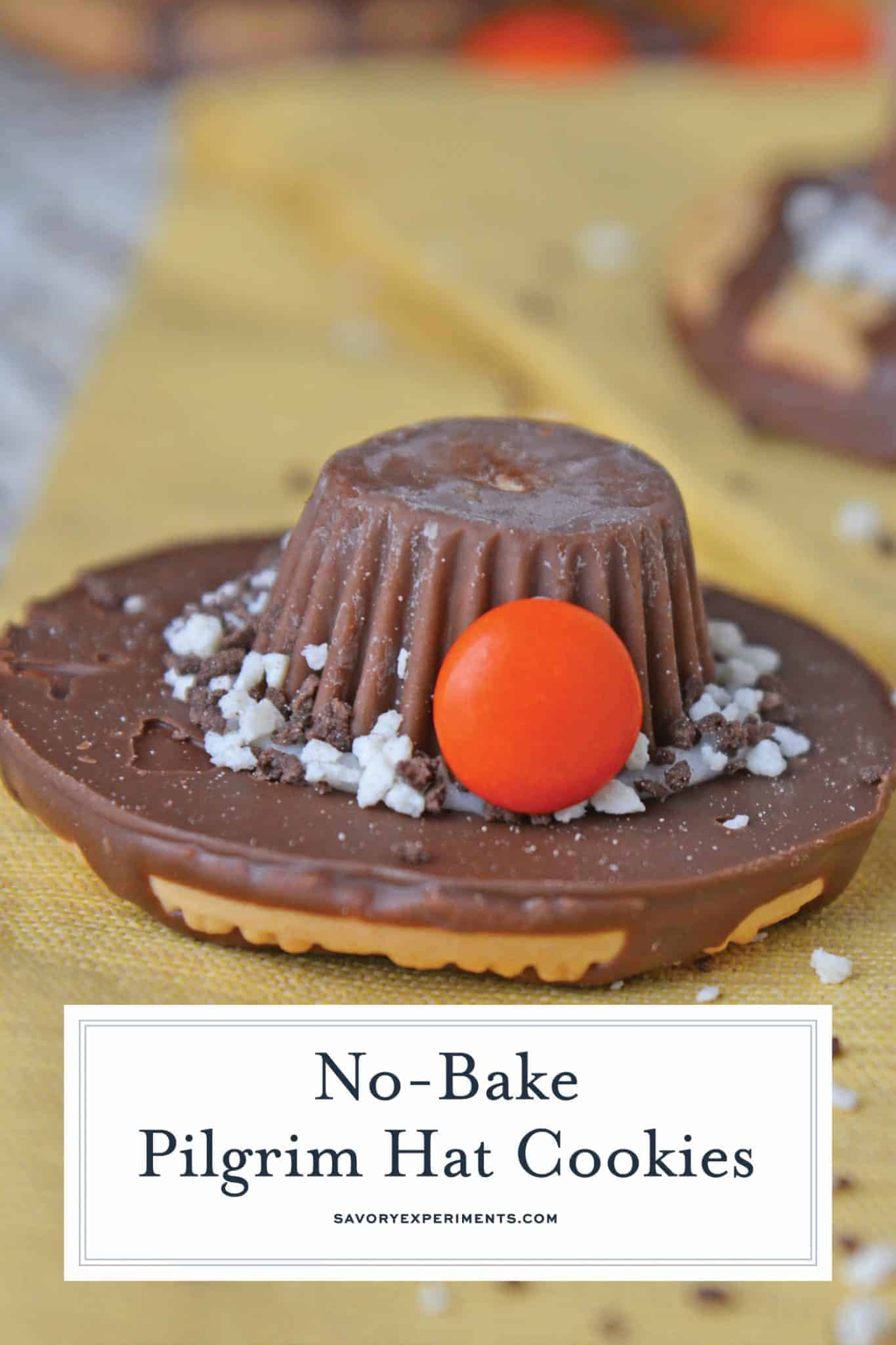 No-bake Pilgrim Hat Cookies are a cute activity for kids and the perfect Thanksgiving dessert. They require no baking and only 4 ingredients! #thanksgivingcookies #pilgrimhats www.savoryexperiments.com