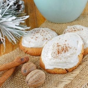 Eggnog Cookies have eggnog mixed into the cookie and the frosting! These cookies come straight from the North Pole and are the best way to use up just a few tablespoons of eggnog.