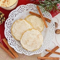 frosted eggnog cookies on a plate