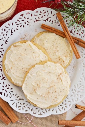 frosted eggnog cookies on a plate