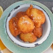 Lemon Ricotta Fritters are a savory fritter recipe. Smooth and and rich, they are filled with cheese with subtle lemon and sage. Served with garlic aioli!
