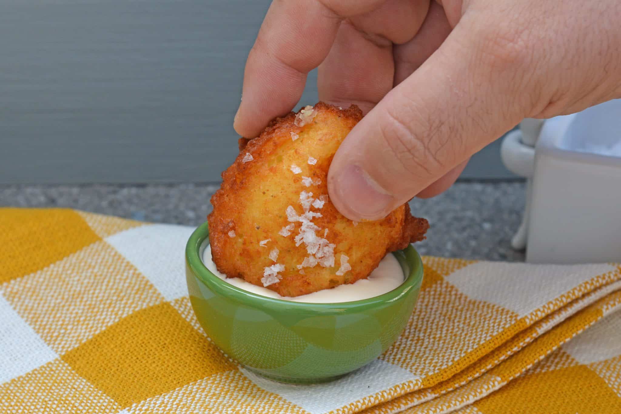 Lemon Ricotta Fritters are a savory fritter recipe. Smooth and and rich, they are filled with cheese with subtle lemon and sage. Served with garlic aioli!