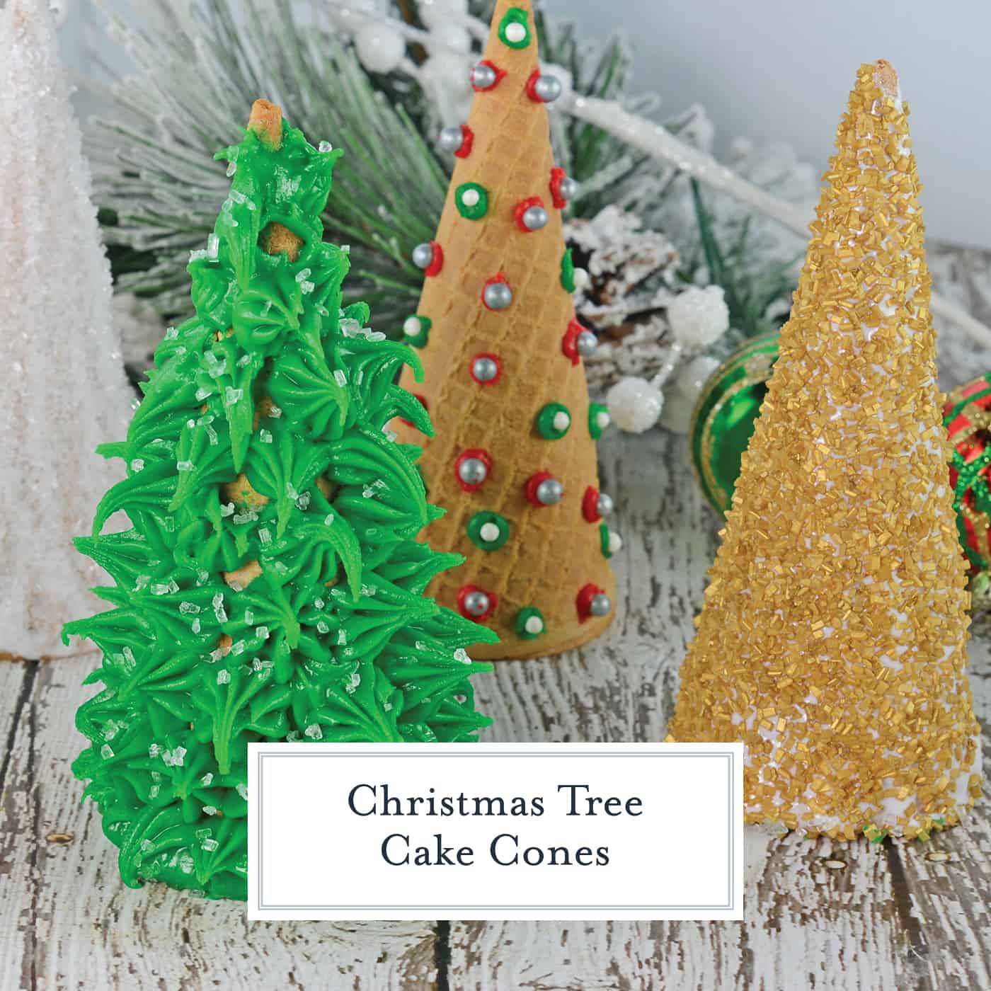 Christmas Tree Cake Cones are filled with cake and frosting and then festively decorated and a fun holiday activity for kids. #christmasactivitiesforkids #cakecones www.savoryexperiments.com