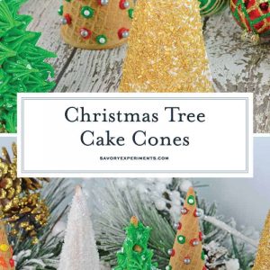 Christmas Tree Cake Cones are filled with cake and frosting and then festively decorated and a fun holiday activity for kids. #christmasactivitiesforkids #cakecones www.savoryexperiments.com