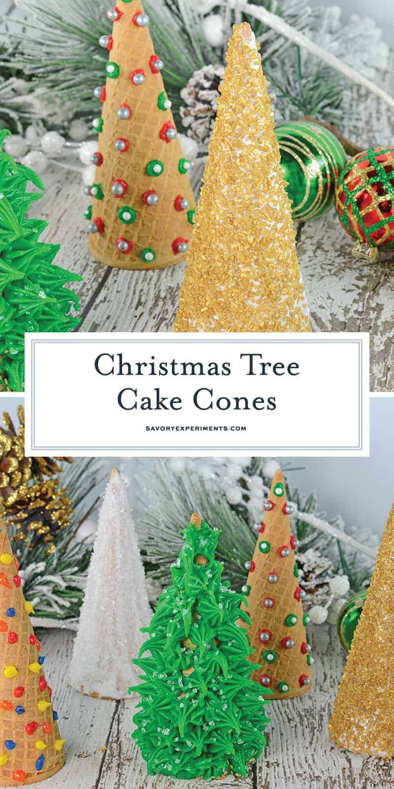 Christmas Tree Cake Cones are filled with cake and frosting and then festively decorated and a fun holiday activity for kids. #christmasactivitiesforkids #cakecones www.savoryexperiments.com