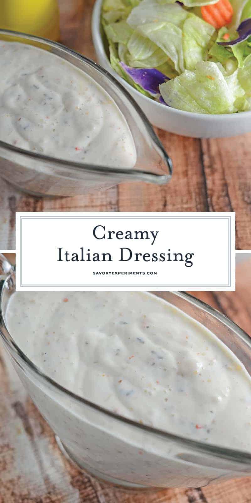  Creamy Italian Dressing a creamy, zesty Italian dressing that you will fall in love with. In 10 minutes or less you can have a homemade Italian dressing. #homemadeitaliandressing #creamyitaliandressing #italiandressingrecipe www.savoryexperiments.com 