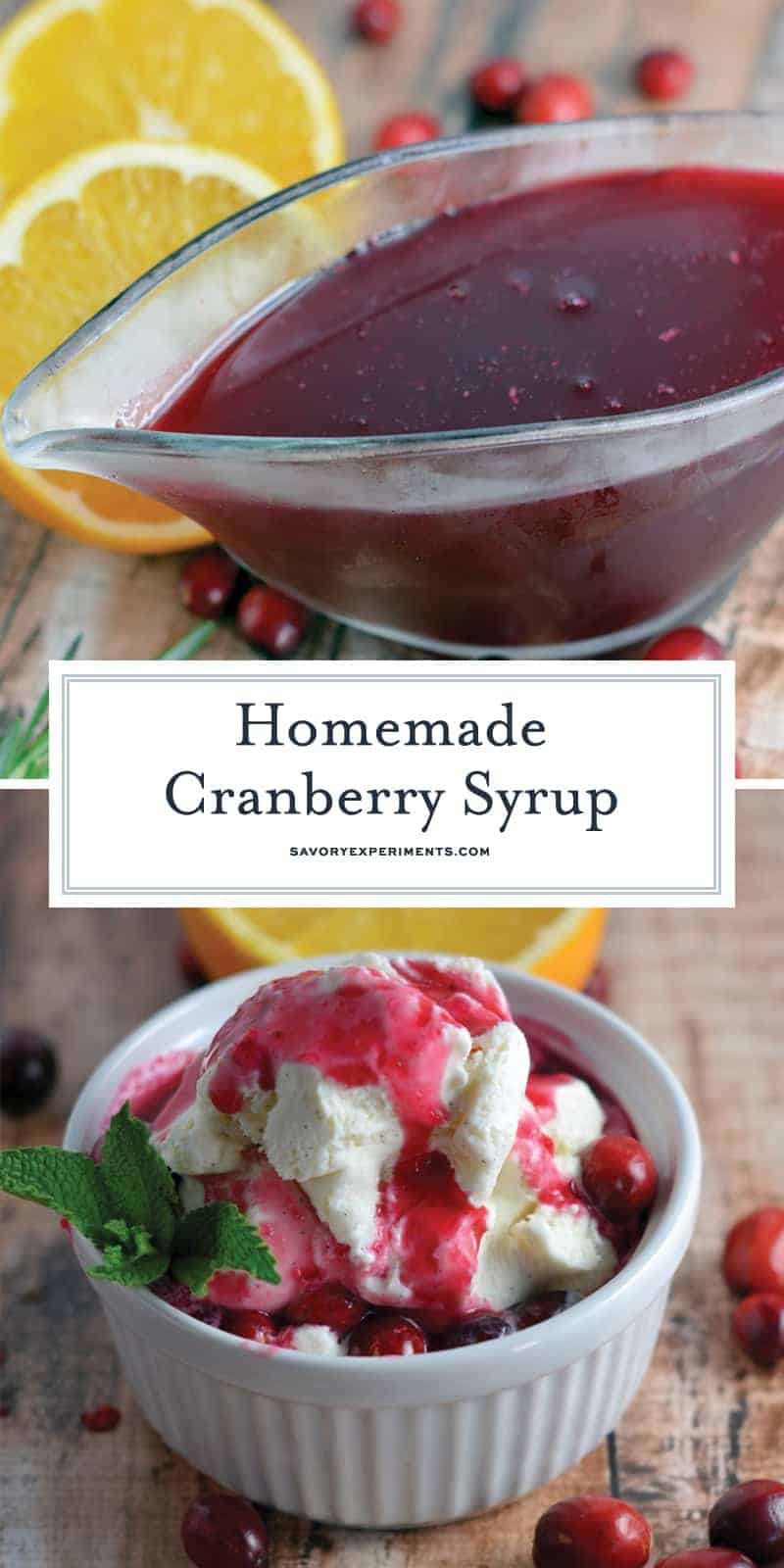Ruby Red Cranberry Syrup is a tartly sweet flavored syrup that will wake up your taste buds! Serve for breakfast or dessert! #cranberrysyrup #homemadesyrup #flavoredsyrup www.savoryexperiments.com