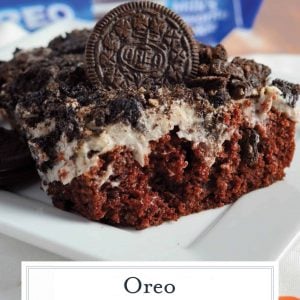 Oreo Pudding Cake is a poke recipe perfect for an easy party dessert. If you like Oreo balls, you'll love this easy cake recipe! #oreocookierecipes #oreopuddingcake #pokecakerecipes www.savoryexperiments.com