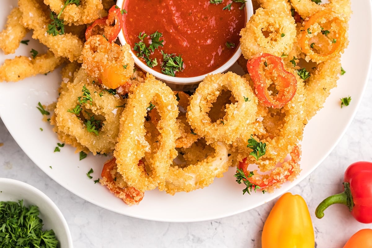 close ups of calamari rings