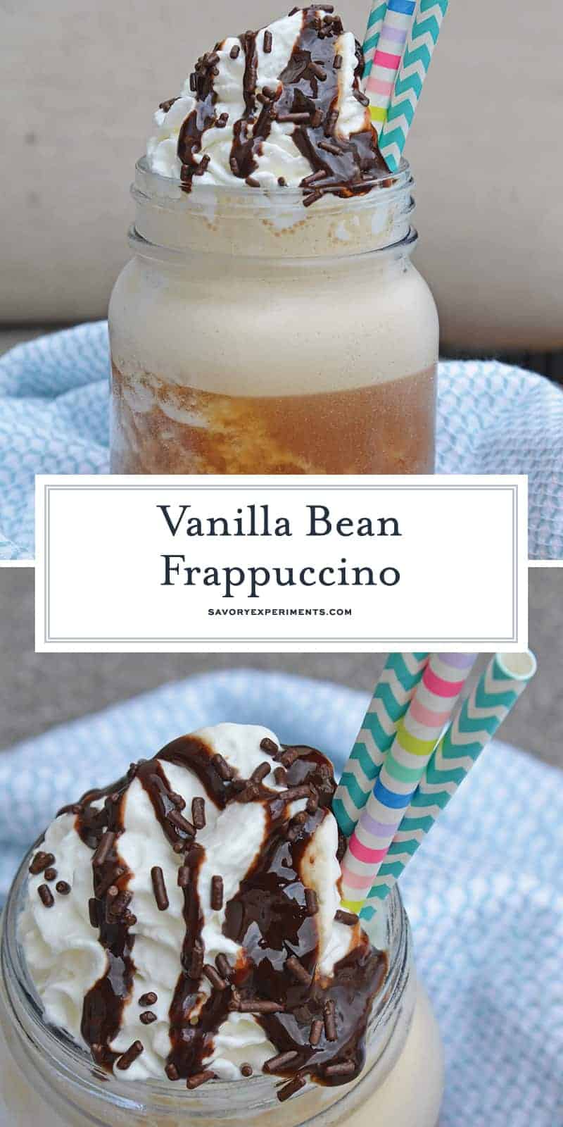 This Vanilla Bean Frappuccino Cocktail is a copycat version of the Starbucks Vanilla Bean Frappuccino that can be made at home to save you money! #vanillabeanfrappuccino #coffeecocktails #vanillacocktails www.savoryexperiments.com