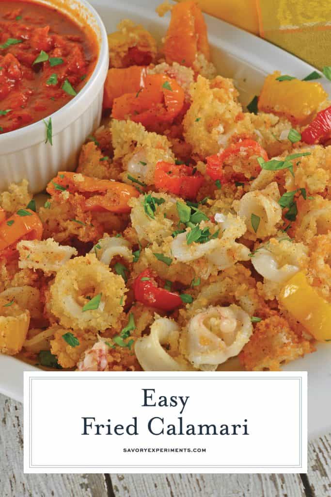 This is the best calamari recipe that you will come across, Fried Calamari are crispy squid fried to golden brown perfection. #easyfriedcalamari #calamarirecipe #calamarifritti www.savoryexperiments.com