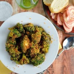 Crunchy baked broccoli in a bowl