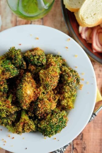 Crunchy baked broccoli in a bowl