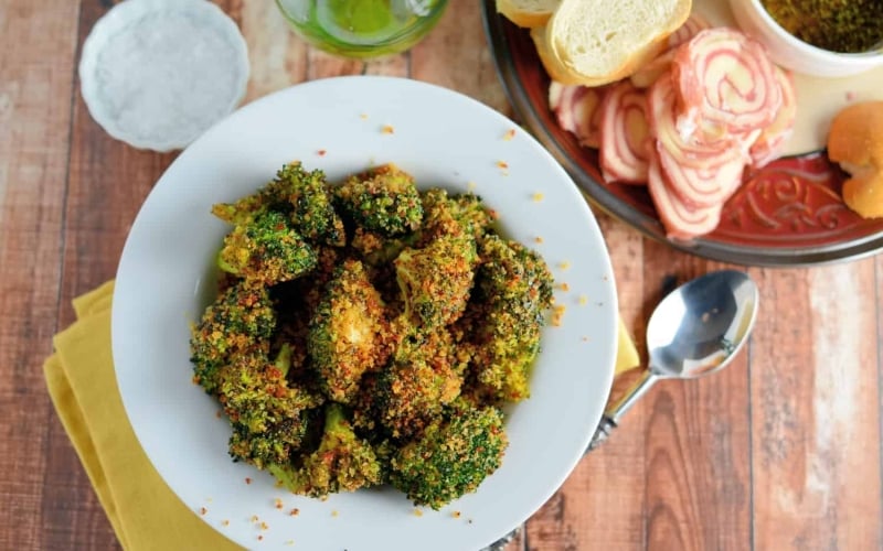 Crunchy baked broccoli in a bowl