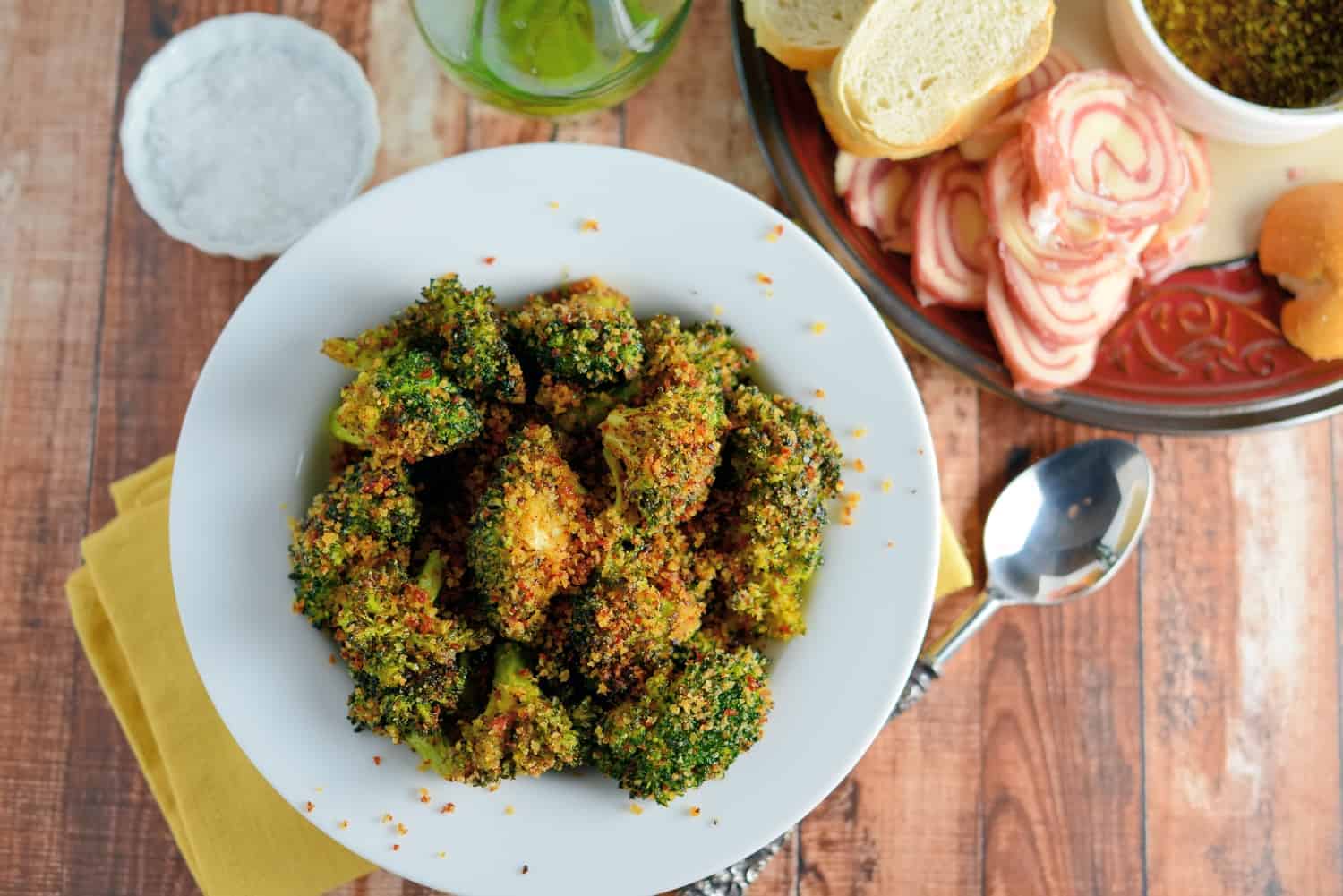 Crunchy baked broccoli in a bowl