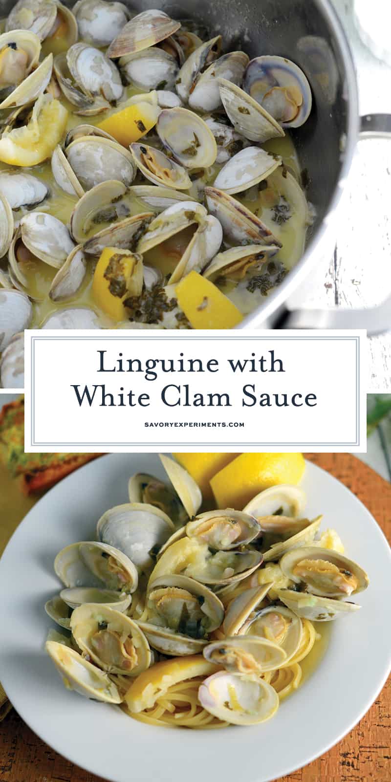 Linguine with White Clam Sauce, just like at the restaurant. Buttery broth, chopped and whole clams in an easy shallot, garlic and parsley sauce. #seafoodpastarecipe #easyseafoodrecipes www.savoryexperiments.com 