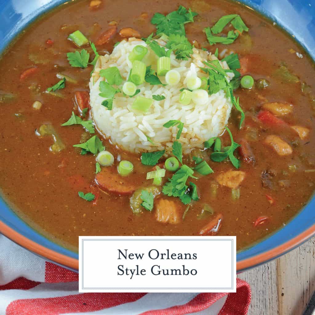 Authentic New Orleans Gumbo is a rich & hearty sauce mixed with vegetables, Andouille sausage, chicken & even seafood! Serve on rice for a perfect Creole meal! #gumborecipe #seafoodgumbo www.savoryexperiments.com