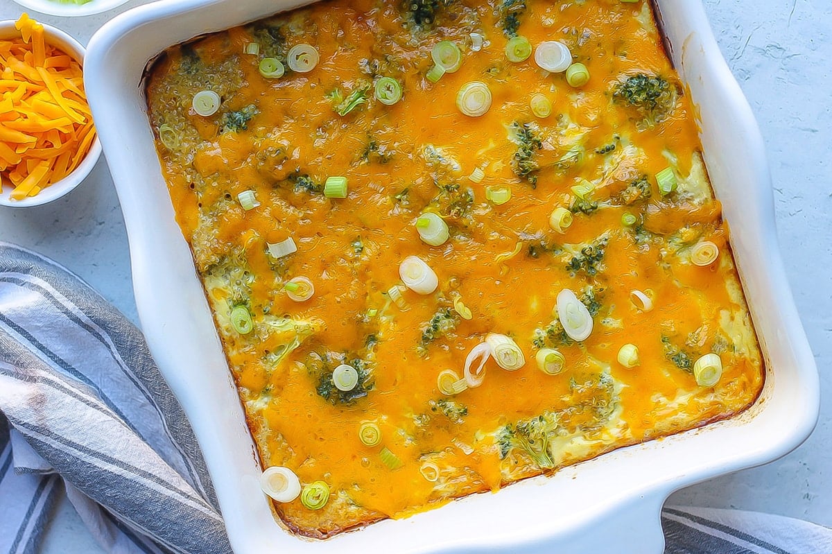 angled casserole with scallions and cheese 