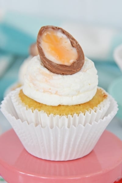 overhead of cadbury egg cupcakes