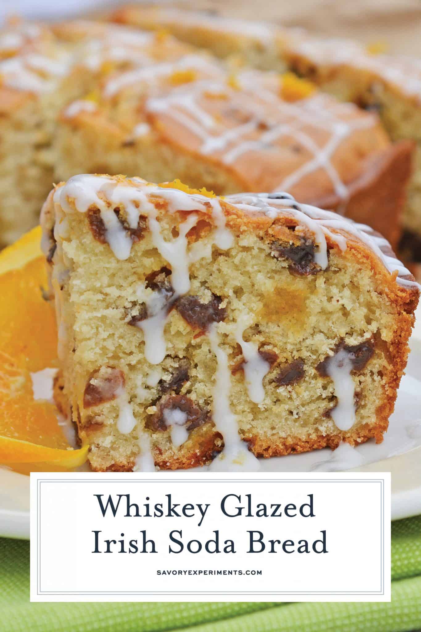 This Irish Soda Bread with Whiskey Glaze recipe is Irish food at its best! It consists of whiskey, caraway seeds, currants, and fresh orange juice and zest! #irishsodabreadrecipe #irishsodabreadhistory www.savoryexperiments.com
