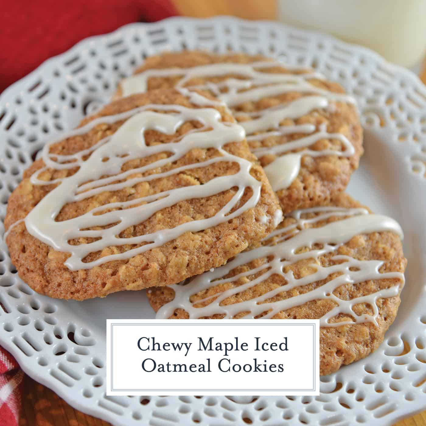Maple Iced Oatmeal Cookies take your traditional oatmeal cookies and turn them up a notch by adding a delicious maple glaze! #chewyoatmealcookies #softoatmealcookies www.savoryexperiments.com