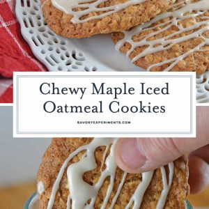 Maple Iced Oatmeal Cookies take your traditional oatmeal cookies and turn them up a notch by adding a delicious maple glaze! #chewyoatmealcookies #softoatmealcookies www.savoryexperiments.com