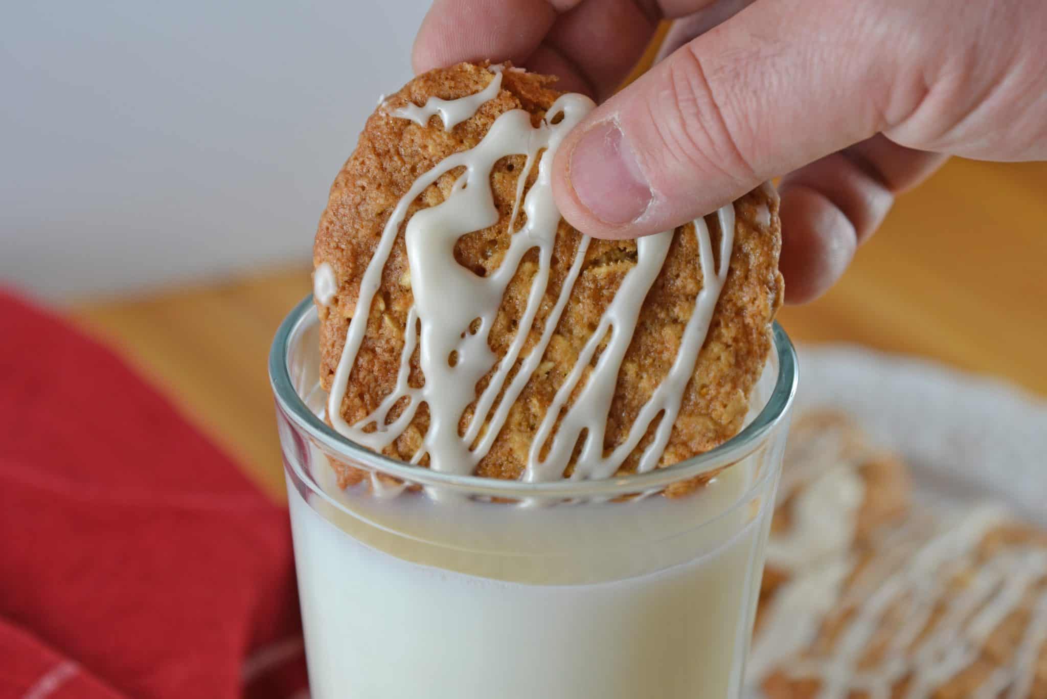 Maple Oatmeal Cookies take traditional oatmeal cookies up a notch with a maple glaze. Always a crowd pleaser, these cookies are great for parties and BBQs!