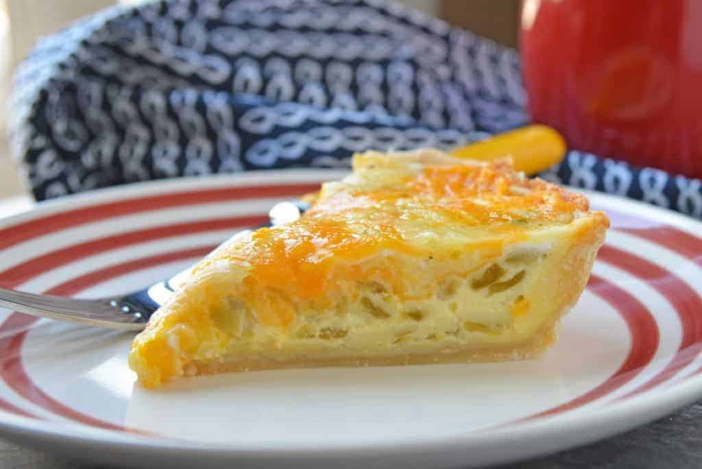 Chile Relleno Quiche Slice from the side angle