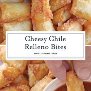 Chile Relleno Bites are a quick hack for making bite sized chile rellenos as an appetizer. Make ahead until you are ready to serve! #chilerellenobites www.savoryexperiments.com