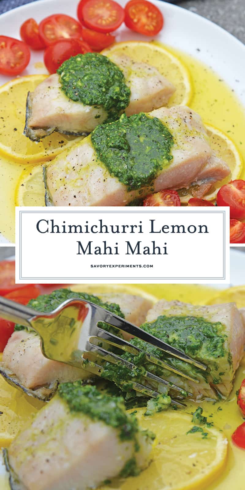 Chimichurri Lemon Mahi Mahi is a deliciously light & flaky mahi mahi recipe! This baked mahi mahi is a easy & simple seafood dish to prepare in 20 minutes! #mahimahirecipes #whatismahimahi #bakedmahimahi www.savoryexperiments.com
