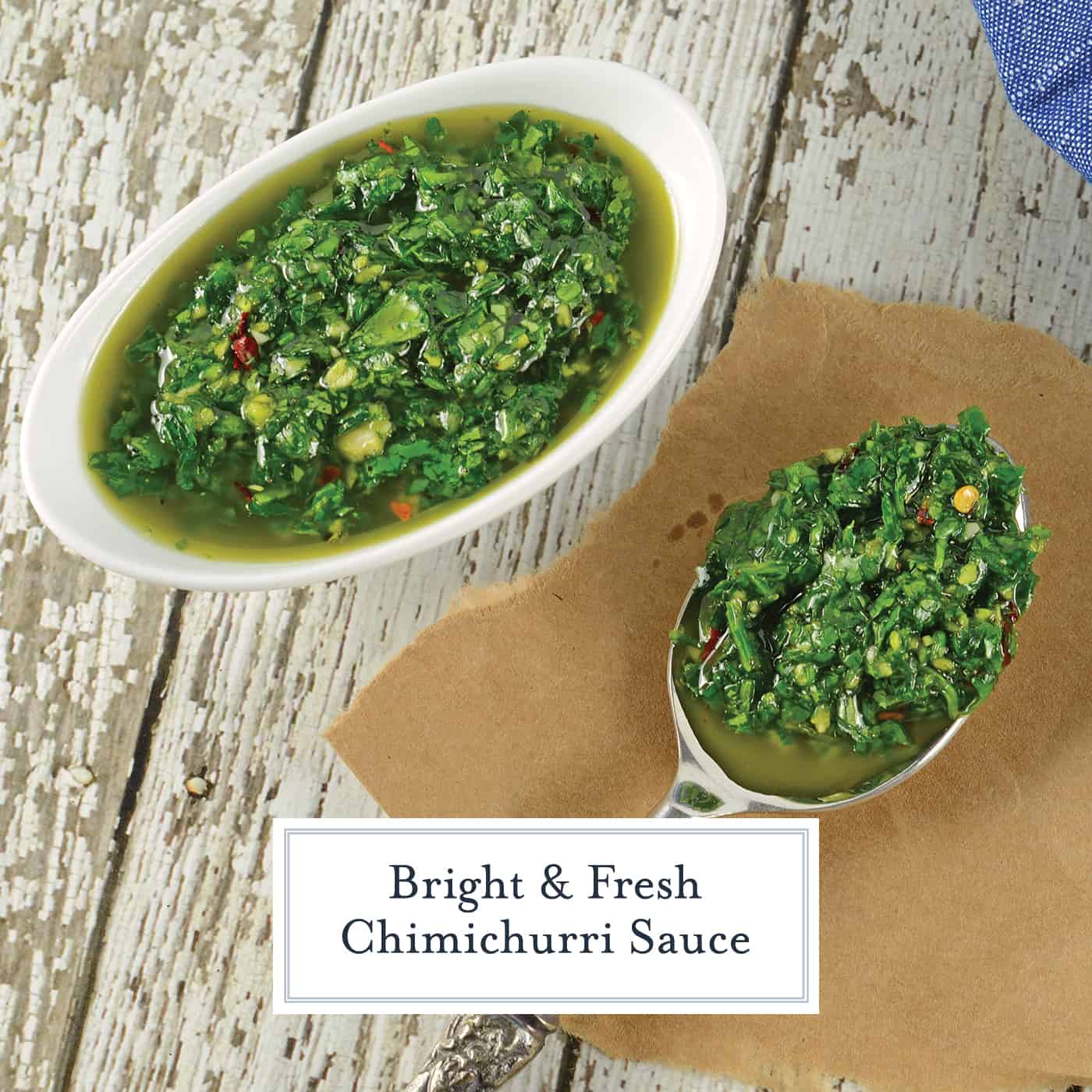 Authentic Chimichurri Sauce is easy to make and doubles as a marinade and sauce. Traditional chimichurri ingredients will flavor any dish! #chimichurrisauce www.savoryexperiments.com