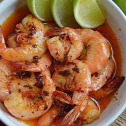 Chipotle Lime Buttered Shrimp is a delicious, spicy shrimp recipe! The chipotle peppers in adobo sauce with lime juice, make this recipe the perfect appetizer! #spicyshrimprecipe #sauteedshrimp www.savoryexperiments.com