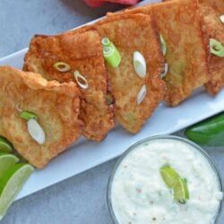 Avocado and Crab Rangoons are one of my favorite appetizer recipes! Creamy avocado, buttery crab and lush cream cheese with a Jalapeno Pineapple Sauce.