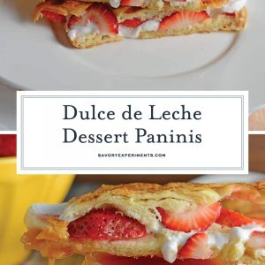 Dulce de Leche Dessert Panini is made up of layers of decadent dulce de leche, gooey marshmallow, and freshly sliced berries all in a buttery croissant!
