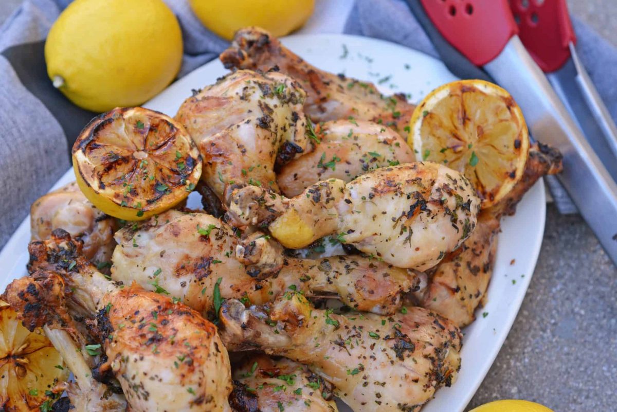 Grilled Lemon Pepper Chicken on a white tray