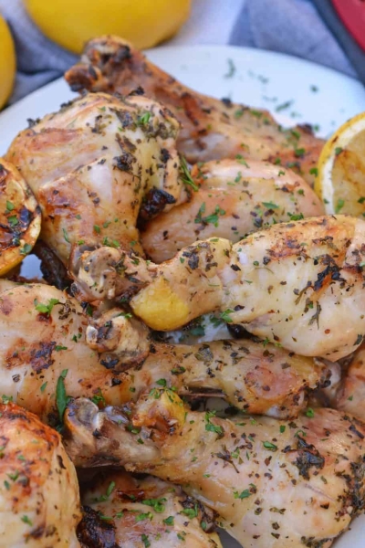 Grilled Lemon Pepper Chicken on a white tray