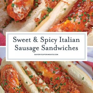 Sweet and Spicy Italian Sausage Sandwiches combine spicy Italian sausage with hot sauce spiked cream cheese with sweet apricot jam, salty bacon and chives. #sausagesandwiches www.savoryexperiments.com