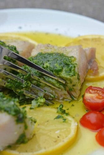 Chimichurri Lemon Mahi Mahi is a deliciously light & flaky mahi mahi recipe! This baked mahi mahi is a easy & simple seafood dish to prepare in 20 minutes! #mahimahirecipes #whatismahimahi #bakedmahimahi www.savoryexperiments.com