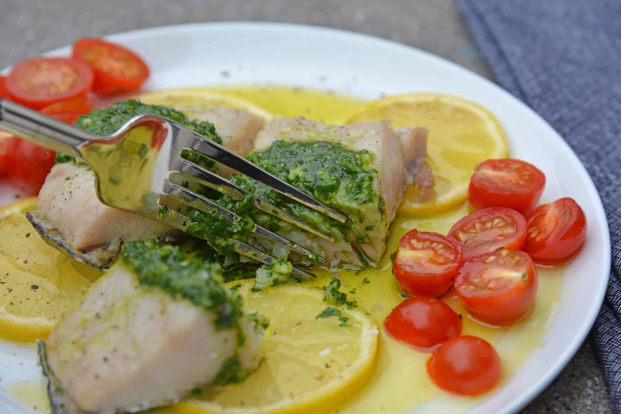 Chimichurri Lemon Mahi Mahi is a deliciously light & flaky mahi mahi recipe! This baked mahi mahi is a easy & simple seafood dish to prepare in 20 minutes! #mahimahirecipes #whatismahimahi #bakedmahimahi www.savoryexperiments.com