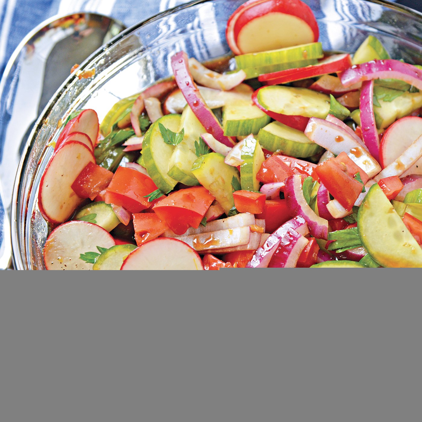 Fattoush Salad is of Arabic descent consisting of marinated vegetables, usually tomatoes and radishes, and tossed with grilled flatbread. #fattoushsalad www.savoryexperiments.com 