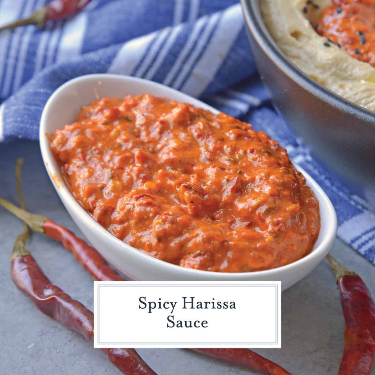 Harissa Sauce in a small white bowl 