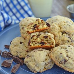 pile of cookies on a blue plate