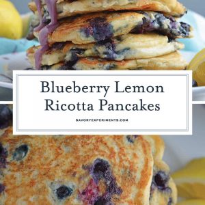 Blueberry Lemon Ricotta Pancakes are easy blueberry pancakes made with creamy ricotta cheese. Ricotta hotcakes are a super fluffy pancake recipe. The best pancakes from scratch! #lemonricottapancakes #bestblueberrypancakes www.savoryexperiments.com