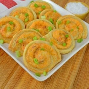 Buffalo Chicken Pinwheels are creamy, spicy buffalo dip rolled in buttery puff pastry and baked to a crispy perfection. The perfect appetizer for any event!