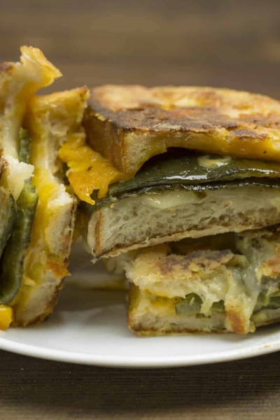 Chile Relleno Monte Cristo slices on a plate