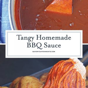 Homemade BBQ Sauce is an easy recipe that you can make at home! All you need is some ketchup, onion, lemon juice, Worcestershire sauce, vinegar, and spices! #BBQsauce #homemadeBBQsauce #bestBBQsaucerecipe www.savoryexperiments.com