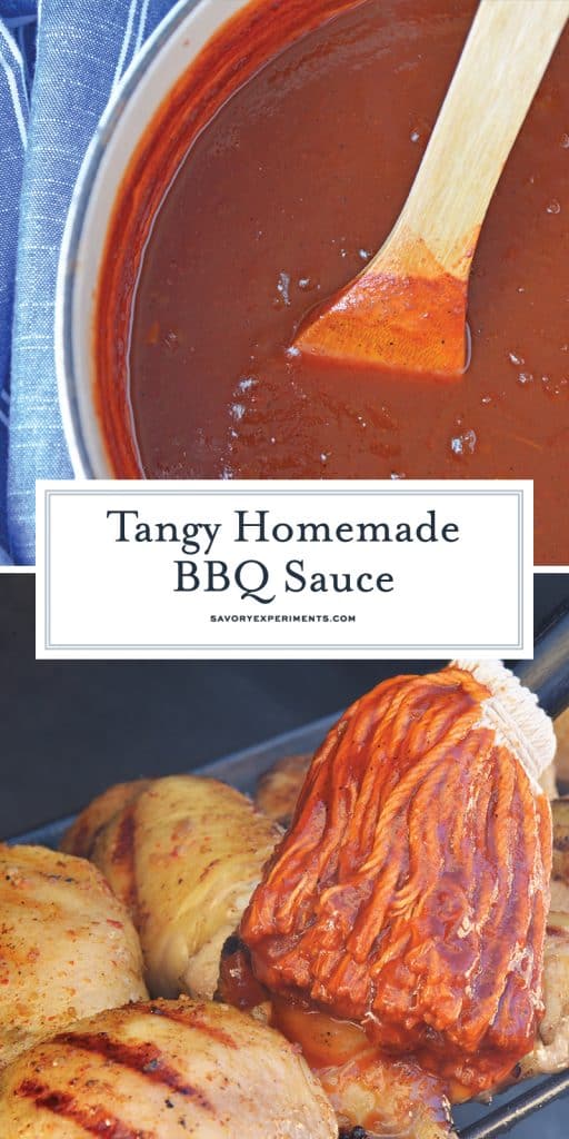 Homemade BBQ Sauce is an easy recipe that you can make at home! All you need is some ketchup, onion, lemon juice, Worcestershire sauce, vinegar, and spices! #BBQsauce #homemadeBBQsauce #bestBBQsaucerecipe www.savoryexperiments.com