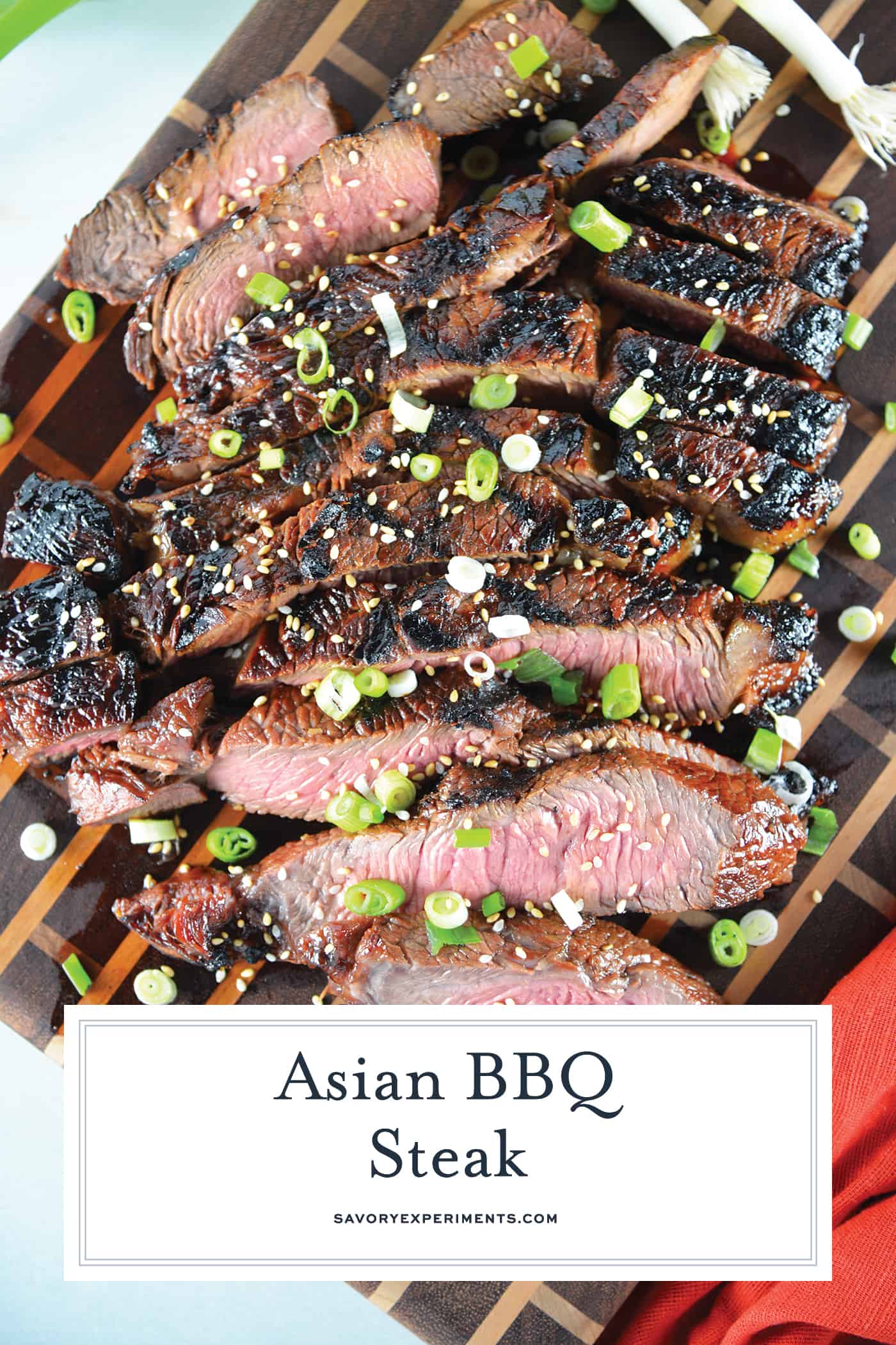 Asian BBQ Steak marinade can be used on any cut of beef, combining traditional Asian flavors like soy sauce, honey, ginger, sesame and garlic. #steakmarinade #bbqsteak #beefrecipe www.savoryexperiments.com