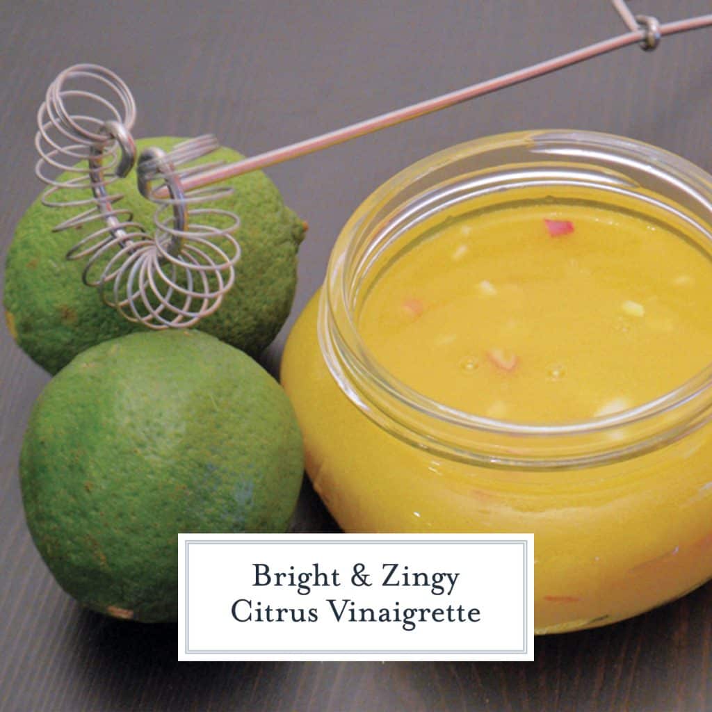 This Refreshing Citrus Vinaigrette Recipe is so easy and can be used on a salad, as a marinade for chicken or fish, and even as a dipping sauce for grilled veggies! #citrusvinaigrette #homemadesaladdressingrecipe www.savoryexperiments.com