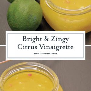 This Refreshing Citrus Vinaigrette Recipe is so easy and can be used on a salad, as a marinade for chicken or fish, and even as a dipping sauce for grilled veggies! #citrusvinaigrette #homemadesaladdressingrecipe www.savoryexperiments.com